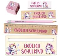 Set di scuola per bambini - regalo per l'inizio della scuola per ragazzi e ragazze - righello, gomma, aiuto per la lettura - 3 misure (mini, standard, premium) - Dino, unicorno, calcio (unicorno 2