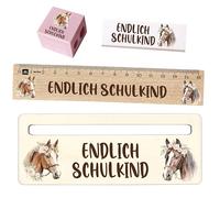 Set di scuola per bambini - regalo per l'inizio della scuola per ragazzi e ragazze - righello, gomma, aiuto per la lettura - 3 misure (mini, standard, premium) - Dino, unicorno, calcio (cavallo, set