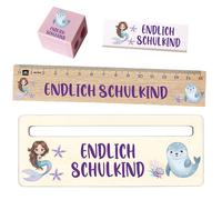 Set di scuola per bambini - regalo per l'inizio della scuola per ragazzi e ragazze - righello, gomma, aiuto per la lettura - 3 misure (mini, standard, premium) - Dino, unicorno, calcio (sirena, set