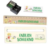 Set di scuola per bambini - regalo per l'inizio della scuola per ragazzi e ragazze - righello, gomma, aiuto per la lettura, 3 misure (mini, standard, premium) - Dino, unicorno, calcio (calcio, set