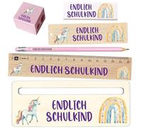 Set di scuola per bambini - regalo per l'inizio della scuola per ragazzi e ragazze - righello, gomma, aiuto per la lettura - 3 misure (mini, standard, Premium) - Dino, unicorno, calcio (unicorno 1