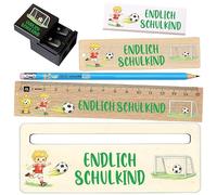 Set di scuola per bambini - regalo per l'inizio della scuola per ragazzi e ragazze - righello, gomma, aiuto per la lettura, 3 misure (mini, standard, premium) - Dino, unicorno, calcio (calcio, set