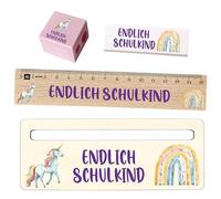 Set di scuola per bambini - regalo per l'inizio della scuola per ragazzi e ragazze - righello, gomma, aiuto per la lettura - 3 misure (mini, standard, Premium) - Dino, unicorno, calcio (unicorno 1