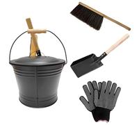 Set di secchi per cenere per caminetto, secchi per cenere in metallo da 4 pezzi con coperchio, pala, scopa e guanti per bracieri, focolari, stufe a legna