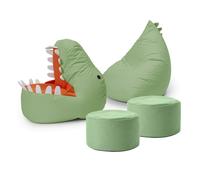 Lumaland Set di sacchi per bambini Dino, 4 pezzi, per esterni e interni, con imbottitura, ideale per la cameretta dei bambini, 1 dinosauro, 1 mostro e 2 pouf