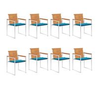 Set di Sedie da Giardino 8 Pezzi,in Legno di Acacia Massello con Cuscini Blu,Design Moderno,Resistente alle Intemperie,Sedie da Esterno,Sedia Spiaggia,Terrazzo e Camping,Blu,Dimensioni 60x56x85 cm