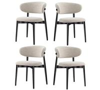 Set di sedie da pranzo moderne di metà secolo, cuscini imbottiti in lino, schienale curvo in legno massello, perfetto per cucina e soggiorno, elegante e confortevole