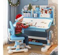 Set di sedie da scrivania per bambini, altezza regolabile, sedie da tavolo per la scuola e lo studio con supporto per libri, correttore seduto, cassetto portaoggetti, doppio supporto posteriore