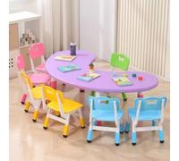 Set di sedie da tavolo for bambini a forma di luna regolabili in altezza, scrivania da studio combinata creativa for la scuola materna(A)