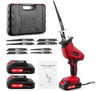 Set di sega a sciabola a batteria da 21 V, con 2 batterie da 2,0 Ah e caricabatterie rapido, 0-4000 giri/min, sega elettrica per legno, metallo e tubi, con 8 lame e luce LED