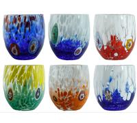 Set Di Sei 6 Murano Millefiori Bere Occhiali Bicchieri