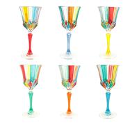 Set Di Sei 6 Murano Vino Occhiali Multi Colore Rosso Verde Stelo Dipinto a Mano
