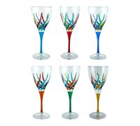 Set Di Sei 6 Murano Vino Vetro Dipinto a Mano Multi Red Verde Blu Venezia Italia