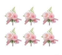 Set di sei corsetti da uomo con design floreale artificiale fatto a mano per feste di nozze, anniversari ed eventi di danza (rosa)