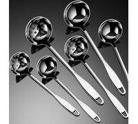 Set di sei pezzi in acciaio inox con mestolo e schiumarola con finitura a specchio manico lungo per cucina cucina servire pentola calda e stufato argento