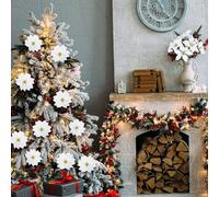 Set di sei stelle di Natale finte con sette teste di fiori realistiche ciascuna (bianco)