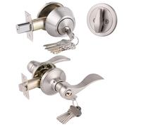 Set di serrature a combinazione con leva d'ingresso e catenaccio a cilindro singolo Gobrico con 6 chiavi uguali, maniglia per porta d'ingresso e