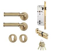 Set di serrature for porte zigrinate in ottone Dooroom, for interni moderni, camera da letto, bagno, doppia leva in legno, pomolo finto, serrature for passaggio privacy(A308B-192-SB)