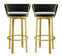 Set di sgabelli da bar girevoli a 360° in velluto 1/2/3/4 OpenBack con design intrecciato oro/nero, sedie moderne per sala da pranzo per cucina isola/pub eleganti gambe grigie oro 1 pezzo