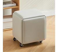 Set di sgabelli impilabili 5 in 1 sedia a cubo di cubo in pelle sgabello quadrato con ruote per camera da letto soggiorno sala da pranzo (beige A)