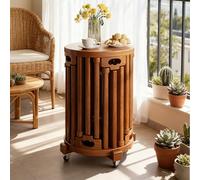 Set di sgabelli impilabili in legno, tavolino rotondo convertibile con ruote silenziose, design salvaspazio per gli ospiti e per riporre la camera da letto