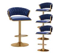 Set di Sgabello da Bar in Velluto con Schiena e poggiapiedi, sgabelli per l'isola della Cucina, Altezza Regolabile cm, Nero (Blu 4 Pezzi)