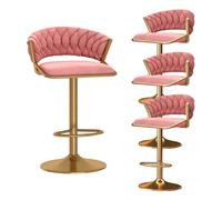 Set di Sgabello da Bar in Velluto con Schiena e poggiapiedi, sgabelli per l'isola della Cucina, Altezza Regolabile cm, Nero (Rosa 4 Pezzi)