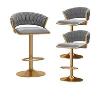 Set di Sgabello da Bar in Velluto con Schiena e poggiapiedi, sgabelli per l'isola della Cucina, Altezza Regolabile cm, Nero (Grigio 3 Pezzi)