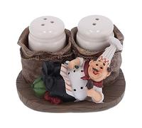 Set di shaker di sale e pepe, sdraiati chef statue decorativo organizzatore di spezie barattoli con il dono di figurina per la famiglia