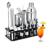 Set shaker per cocktail, kit da barista in acciaio inox da 23 pezzi, con supporto in acrilico e libretto di ricette per cocktail, strumenti professionali da bar per mescolare bevande, casa, bar, feste