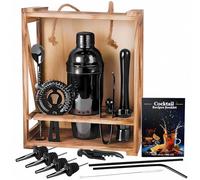Set di shaker per cocktail con supporto in legno di bambù, set perfetto per il bartending, set di cocktail per barman, set di regali per uomini e donne (black002)