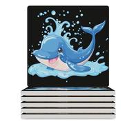 Set di simpatici sottobicchieri quadrati a forma di balena blu, per la protezione del tavolino da caffè, per l'arredamento della casa, 6 pezzi