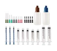 Set di Siringhe Aghi a Punta Smussata - (10 Siringhe, 10 Sghi, 10 Tappi e 2 Flaconi di Conservazione) - Siringa con Ago per Succo di Frutta, Olio, Vaporizzatore, Adesivi, Grasso