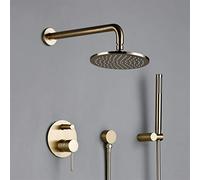 Set di sistema doccia con soffione doccia Tubo doccia in ottone massiccio dorato spazzolato Soffione doccia per bagno Rianfall Rubinetto combinato di lusso Braccio a parete Miscelatore caldo e freddo