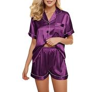 Set di slip da donna, sexy, corto, biancheria intima corta, da donna, abbigliamento da notte, pigiama, biancheria intima in raso, set da donna, pigiama da notte, Lilla, XL