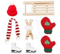 Set di slitta con gnomi, accessori in miniatura, mini cappello, sciarpa, scarponi da sci, slitta, sci, impronte di neve, gnomo, decorazione in miniatura, regalo per Natale