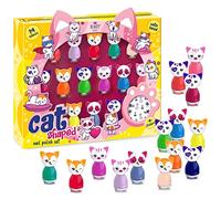Set di Smalti a Base d’Acqua a Forma di Gatto - Beauty4Britain, 14 Colori, Asciugatura Rapida, Rimovibile, Adesivi per Unghie Inclusi, Confezione Regalo Espositiva