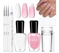 Set di smalti francesi, 11 pezzi, con smalto bianco e rosa gelatina, 3 pennelli sottili, penna per nail art bianca, adesivi per French Tip, timbro per unghie e raschietto, manicure francese senza