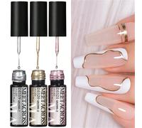 Set Di Smalti Per Unghie In Gel A Matita Per Pittura, 3pz. Di Smalti In Gel A Matita , Smalto In Gel A Matita Specchiato E Metallico Per Nail Art, Disegno Unghie Acriliche Verniciate, Unghie Francesi 