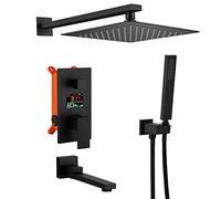 Set di soffione doccia a pioggia a LED, soffione quadrato da 10/12 pollici con display digitale della temperatura e miscelatore per rubinetto per vasca per un'esperienza di bagno perfetta come una spa