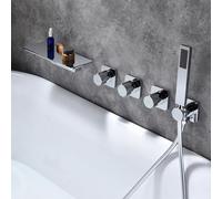 Set di soffione, miscelatore a cascata da bagno rubinetti da bagno cromato con attacco doccia per tocchi da bagno-a, cromo-a LWX