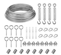 Set Di Sospensione Per Cavi In Acciaio Inossidabile, 30m Φ 3mm Fune Acciaio in PVC Rivestito con Tendicorda M5 in Acciaio Inox per Piante Rampicanti, Filo Stendibiancheria per Esterno, Appendere Lamp