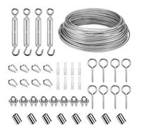 Set Di Sospensione Per Cavi In Acciaio Inossidabile, 30m Φ 3mm Fune Acciaio in PVC Rivestito con Tendicorda M5 in Acciaio Inox per Piante Rampicanti, Filo Stendibiancheria per Esterno, Appendere Lamp