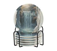 Set di sottobicchieri 3D con foro in marmo incrinato, cascata, con supporto, confezione da 6 sottobicchieri per la tavola