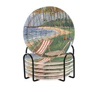 Set di sottobicchieri assorbenti per bevande con pittura a olio verde estivo hawaiano spiaggia con supporto confezione da 6 sottobicchieri per casa accessori da bar