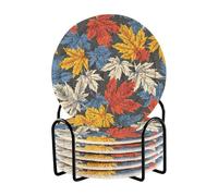 Set di sottobicchieri colorati con foglie d'acero con supporto, confezione da 6 sottobicchieri per bevande, assorbenti, regalo di inaugurazione della casa, decorazione per la casa