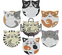 Set di sottobicchieri con Diamond Painting, kit fai da te 5D con Diamond Painting e supporto (motivo gatto) - Un cofanetto regalo per appassionati di Diamond Painting pensato per adulti