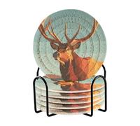 Set di sottobicchieri con illustrazioni di arte digitale con alce marrone, con supporto, confezione da 6 sottobicchieri per la casa, decorazione minimalista per la casa