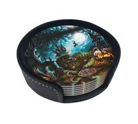 Set di sottobicchieri con stampa cimitero di zucca di Halloween, con supporti, 6 pezzi. Adatto per tavoli da pranzo, arredamento cucina e tavolini.