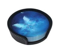 Set di sottobicchieri con stampa farfalla stellata blu, con supporti, 6 pezzi. Adatto per tavoli da pranzo, arredamento cucina e tavolini.